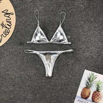 Dámské plavky Luxusní zářivé push up bikini - Stříbrný,M