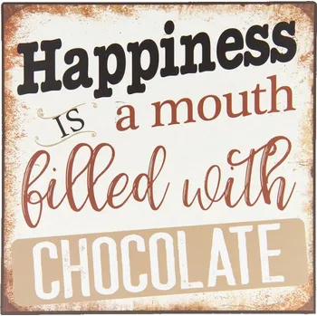 Plechová cedule Barevná kovová cedule HAPPINESS s úmyslným odřením a patinou- 25*25*0.5 cm – 25x1x25 cm