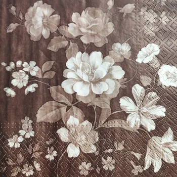 Papírový ubrousek UBR-E43, Ubrousek, 16x16 cm, KVĚTINY NA HNĚDÉM, 1 kus