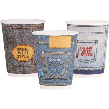 Jednorázové nádobí Gastro obaly EKO papírový kelímek dvouvrstvý 300ml 12oz JEANS DESIGN (min. počet 500ks)