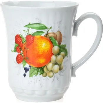 Český porcelán, Dubí Porcelánový hrnek Derby, dekor Pomeranč, maliny, hrozno, ořechy - 250 ml