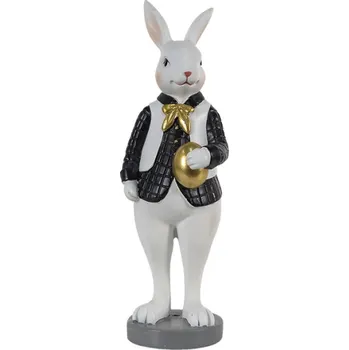 Dekorace králík v černé košili držící zlaté vajíčko – 7x7x20 cm