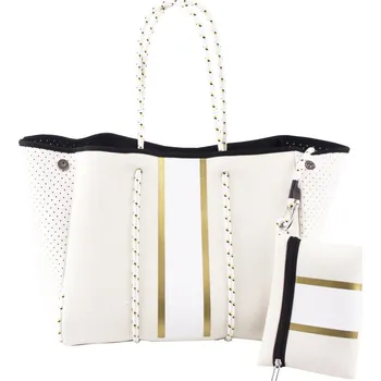 Kabelka Neoprenová dámská plážová taška voděodolná bílo-zlatá JG055