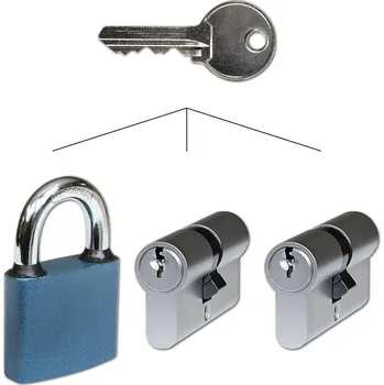 Dveřní kování Set visacího zámku a 2 ks cylindrické vložky (Set visacího zámku a cylindrické vložky na společný uzávěr )