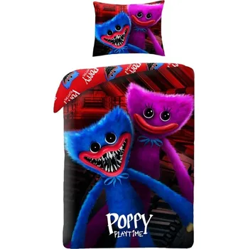 Povlečení Halantex Poppy Playtime Huggy Wuggy a Kissy Missy 140 x 200, 70 x 90 cm zipový uzávěr 