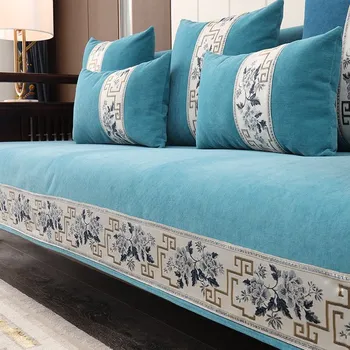 Napínací potah Nesmekavý přehoz na pohovku, či křeslo s žinylkou (M) Barva: zelené květy(Fanghuais young), Rozměry (cm): 90 x 90 cm