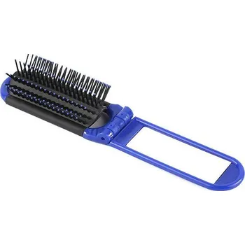 kartáč na vlasy Přenosný skládací kartáč na vlasy se zrcátkem - Modrá