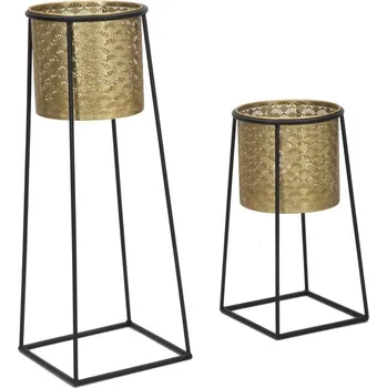 Mauro Ferretti Set 2 ks stojanů na květináče Daran 26x70-23x45 cm, černá/zlatá