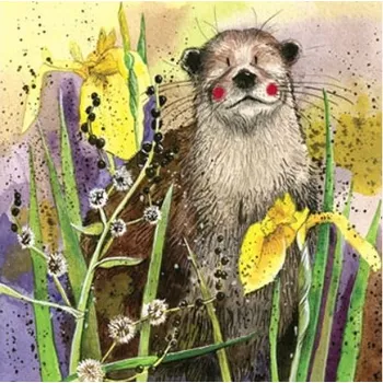 Přání v obálce Yellow flags , vydra od ALEX CLARK 14*14 cm (Blahopřáníí s vydrou)