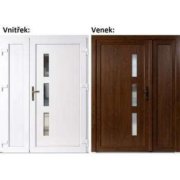 Vchodové dveře Dvoukřídlé vchodové dveře plastové Soft Venus+Panel Plný, Zlatý dub/bílá, 130x200 cm, pravé