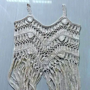 Dámské šaty Dámské letní plážové háčkované šaty s dlouhými třásněmi Barva: Béžová