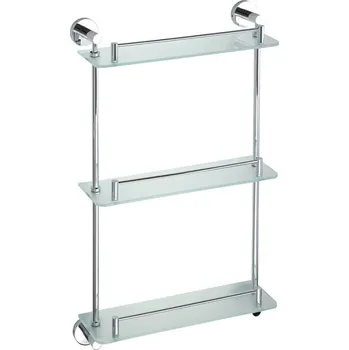 Drátěná police X-ROUND E skleněná polička trojitá s hrazdou 380x675x130mm, chrom XR608