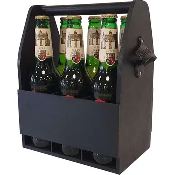 Úložný box Dřevěný nosič na pivo s otvírákem, 23,5 x 30 x 15,5 cm