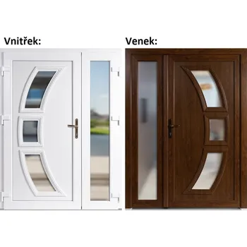 Vchodové dveře Dvoukřídlé vchodové dveře plastové Soft Celia+Sklo Nisip, Zlatý dub/bílá, 150x200 cm, levé