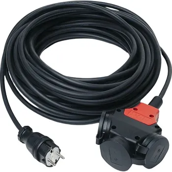 Prodlužovací kabel MUNOS Přívod prodlužovací 20m 3zásuvka- spojka 230V krytky IP44 černá (3x1,5) 1003521