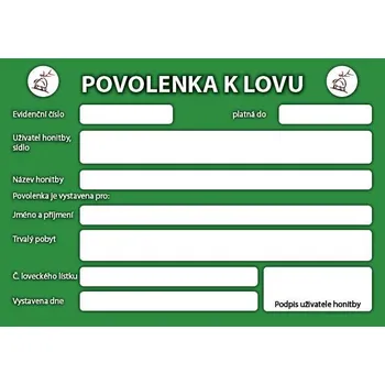 e‑myslivost.cz Tiskopis - Povolenka k lovu zvěře