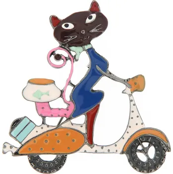 Brož Brož - kočička na skútru, hnědé barvy 9001670-2