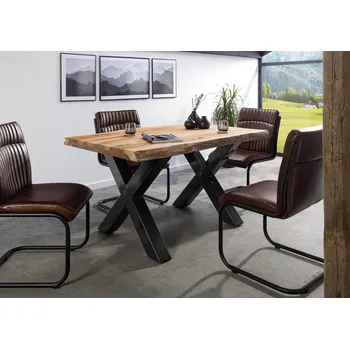 Jídelní stůl Jídelní stůl Palisandr 140x90x77 přírodní pískovaný / X-nohy antracit lesklý METALL 5