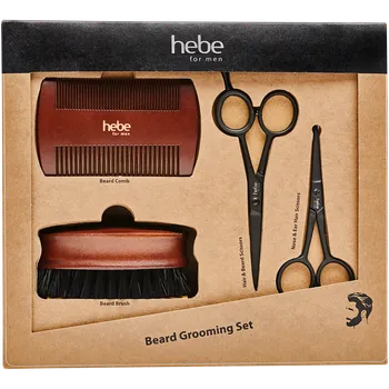 Hebe For Men Beard Grooming Set sada: nůžky na vlasy a vousy, 1 ks. + nůžky na odstranění chloupků v nose a uších, 1 ks. + kartáč na vousy, 1 ks. + hř