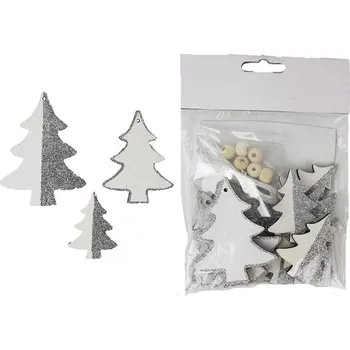 Vánoční dekorace Stromeček bílo-stříbrný 12 ks D1811