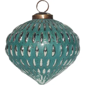 Vánoční ozdoba Zeleno-stříbrná skleněná ozdoba baňka – 10x10 cm