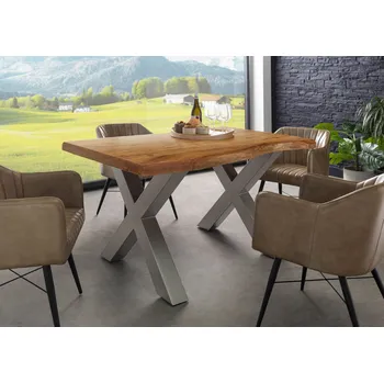 Jídelní stůl Jídelní stůl Akácie 160x90x77 Akácie přírodní lak / X-nohy stříbrný mat METALL 5