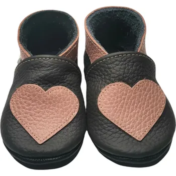 Capáčky EBOOBA Kožené capáčky s koženou podrážkou srdíčko 6-12 měsíců Šedá 21