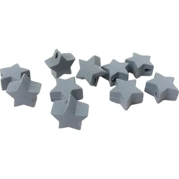 Dětské navlékací korálky Natana hvězdičky silikonové korálky kouřově šedé 14 mm 10 kusů