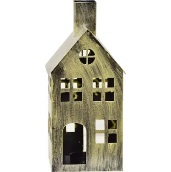Kovový domeček na čajovou svíčku, champagne, 28x14x12,5 cm
