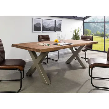 Jídelní stůl Stůl Palisandr 200x100x77 šedě mořený / X-nohy stříbrně matné METALL 5