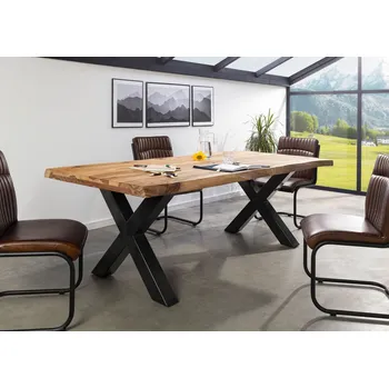 Jídelní stůl Jídelní stůl Palisandr 260x100x77 přírodní pískovaný / X-nohy antracit lesklý METALL 5