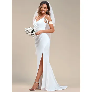 Dámské šaty Jemné svatební šaty s ohlávkou s rybím ocasem Barva: Bílá, Velikost: 4XL