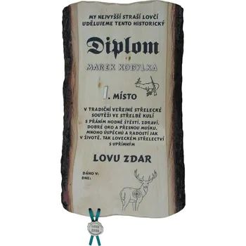 Diplom myslivecké soutěže č.742 na desce s kůrou 3D