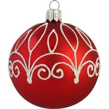 Vánoční ozdoba baňka červená s bílou záclonkou
