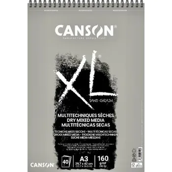 Umělecký papír Canson Skicák XL Dry Mixed Media Sand Grain šedý A3 160 g, 40 listů