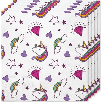 Koktejlová dekorace Funiglobal - 16 ubrousků jednorožec (33 x 33 cm) - Lovely Unicorn -