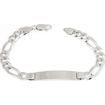 Náramek Pánský stříbrný náramek s destičkou figaro 20 cm 68804F + dárek zdarma