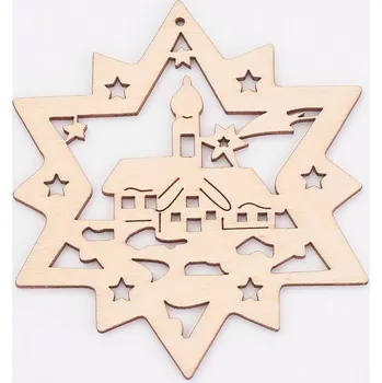 Vánoční dekorace Dekorace, dřevěná, hvězda, krajinka, 99x99x3mm, 1 ks
