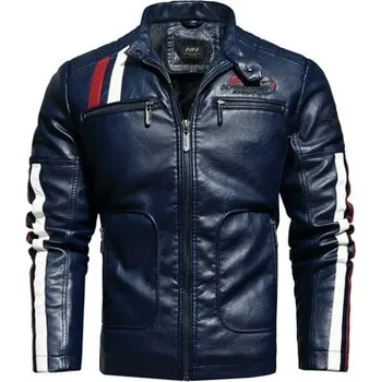 Moto bunda Kožená pánská bunda závodní racing na motorku s nášivky Velikost: XL, Barva (Varianta): Tmavě modrá
