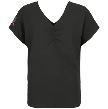 Dámské tričko Tričko z Black Premium by EMP - Tričko s Véčkovým výstřihem - Ženy - černá