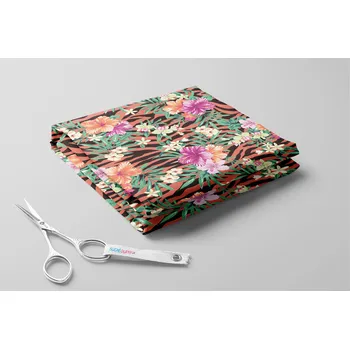 Kočárkovina, Zebří pruhy s květy ibišku Barva: Broskvová