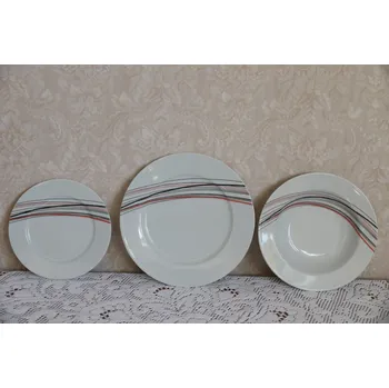 Talíř Jana, talířová souprava 18-ti dílná, dekorace barevnými linkami, Thun