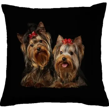 Dekorativní polštářek Polštář bavlněný s potiskem Dva Yorkšírci
