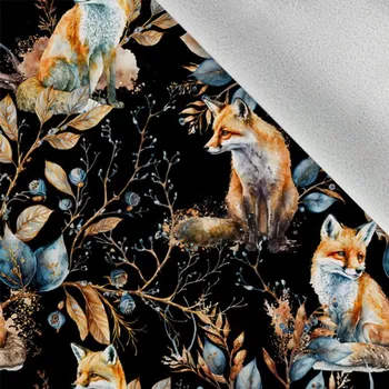 Softshell zimní liška mezi větvičkami na černém