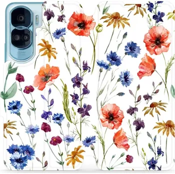 Pouzdro na mobilní telefon Flipové pouzdro Mobiwear - Honor 90 Lite 5G - MP04S Luční kvítí (Knížkové flip pouzdro, obal, kryt na mobil Honor 90 Lite 5G - MP04S Luční kvítí, materiál Umělá kůže + TPU - ochrana 360°, stojánek, silikonová vanička, magnetické zavírání)