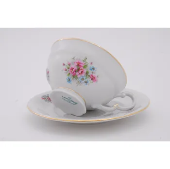 Leander, Šálek čajový s podšálkem Sonáta 0,2l, dekor Kvítí se zlatými linkami