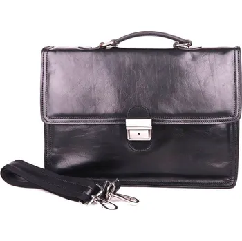 Kabelka Černá hladká celokožená aktovka Giglio no. 904