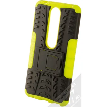 Pouzdro na mobilní telefon 1Mcz Tread Stand odolný ochranný kryt se stojánkem pro Nokia 6.1 limetkově zelená černá (lime green black)