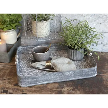 Zinkový antik plechový podnos s držadly Millo - 44*34*6 cm