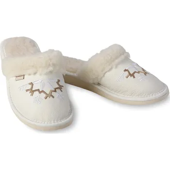Dámské pantofle Wooline Dámské pantofle kožené s vločkou Bílá 42